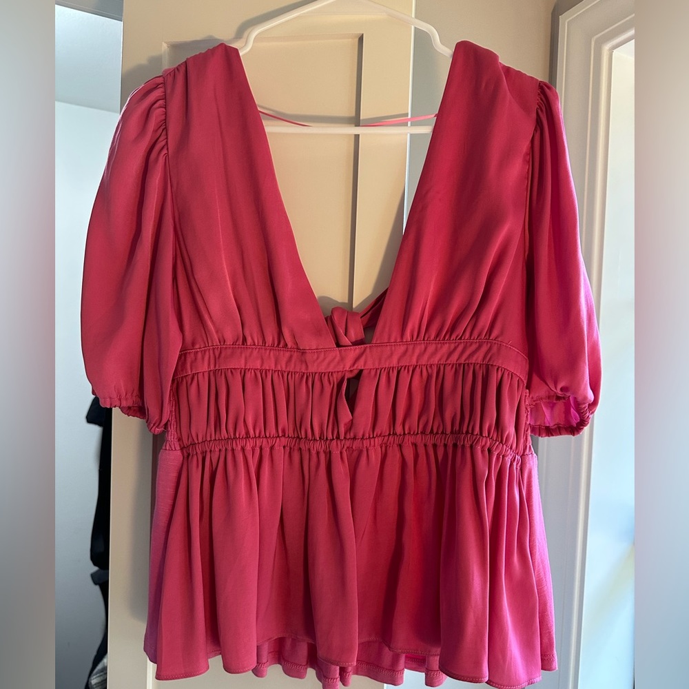 Dolan Hot Pink Deep V Blouse